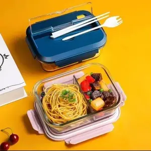 2 Grid Microwave - Safe Partitioned Glass Lunch Box