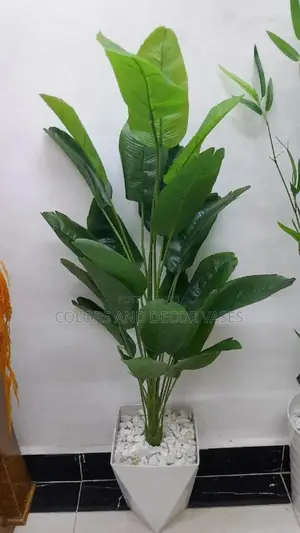 1.3m Long Banana Plant,Plastic Vase With Pebble Stones