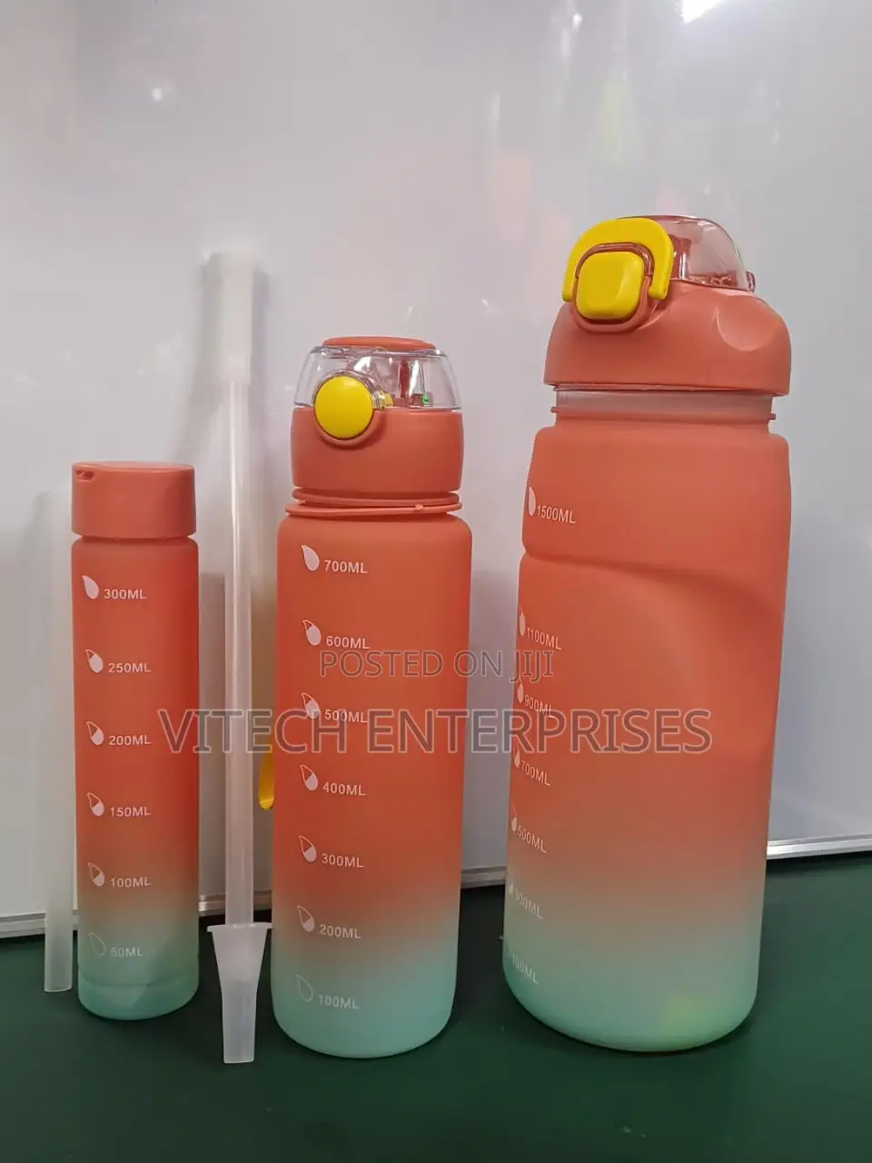 3 In 1 Motivational Water Bottle With Stamp And Straw