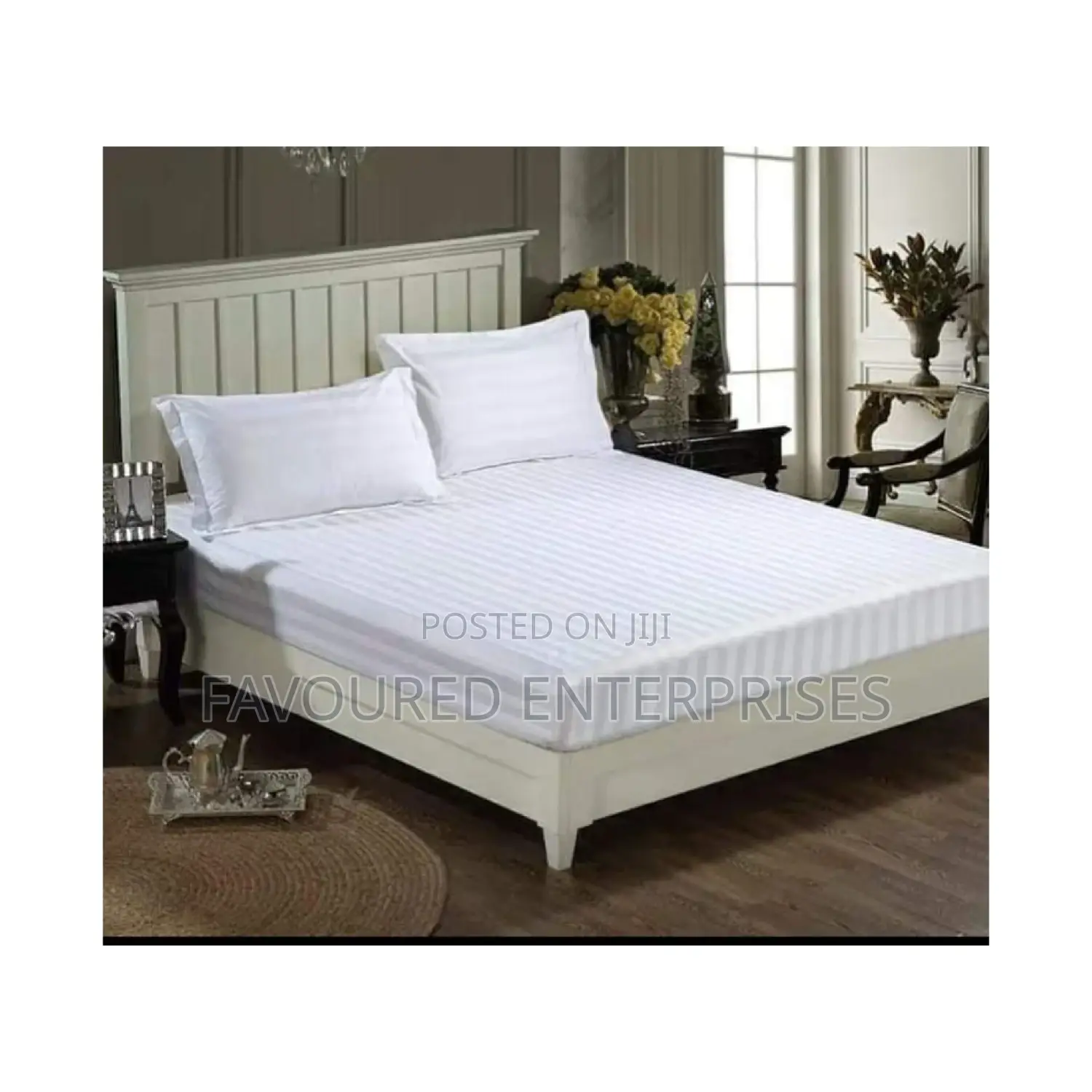 TC 6x6 White Stripped Bedsheets 4 Pcs. (Cotton)