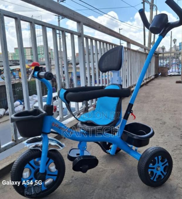 Blue Bossy Tricycle With Push Car - main view