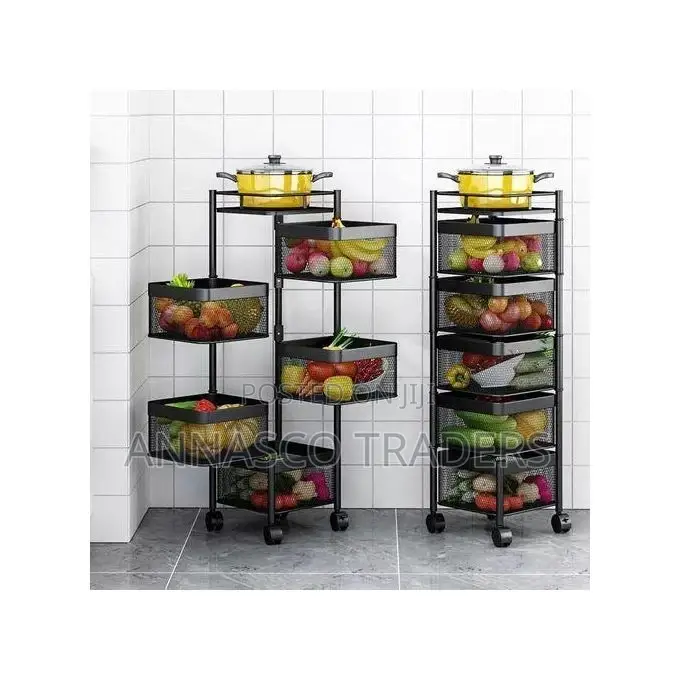 5 Layer Square Vegetable Fruits Rotating Rack With Wheels