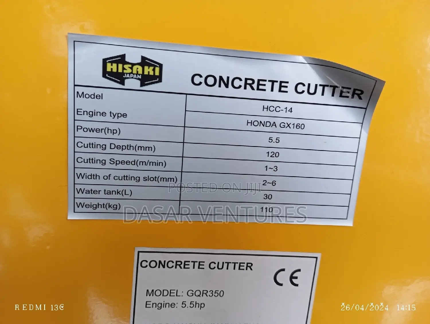 Concrete Cutter Honda 14"
