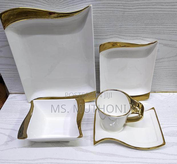 30pcs Wavy Ceramic Dinner Set With Gold Finish - thumbnail 2