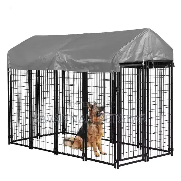 Deluxe Outdoor Dog Kennel With Cover Secure Lock, Black