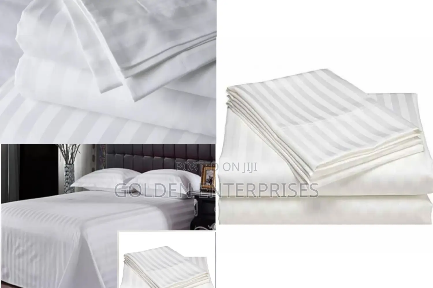 4pc White Stripped Bedsheet Set, 2 Bedsheet, 2pillowcases