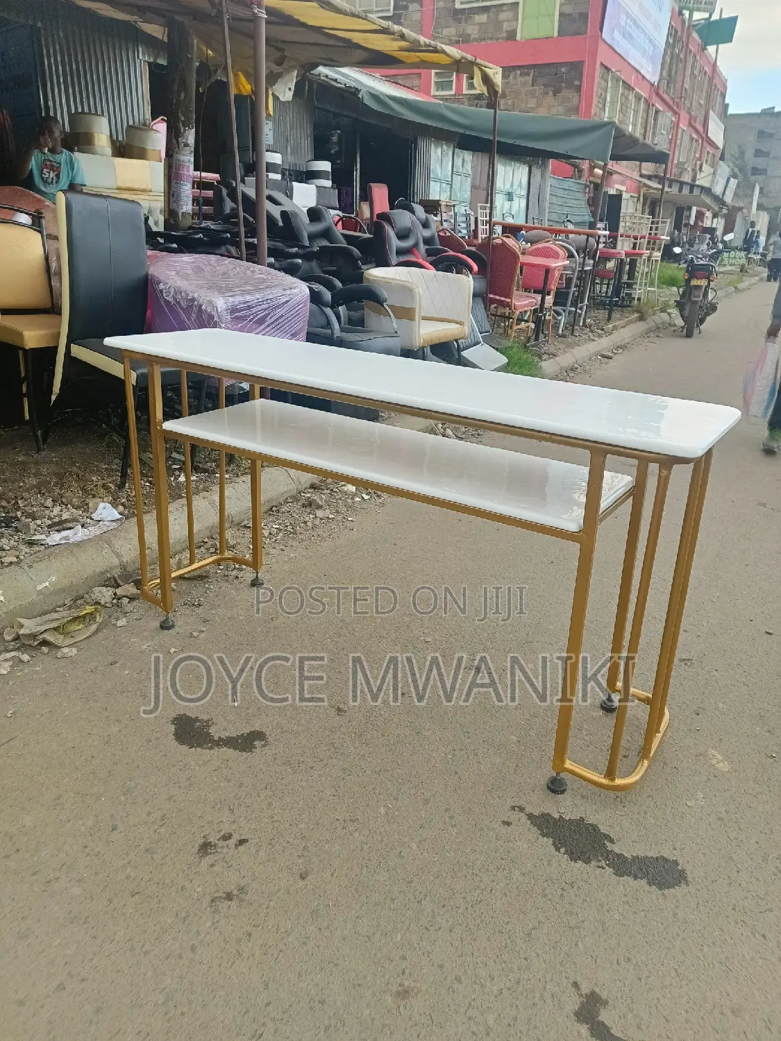 Manicure Marble Table, Double 4 Seater White 