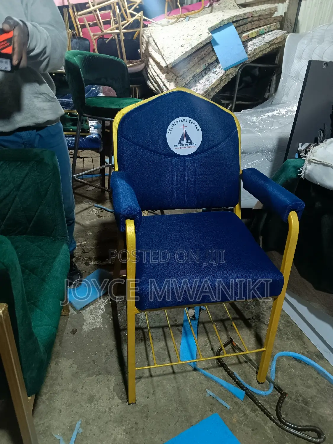 Church Chair, Wi Armrest and Logo Blue 