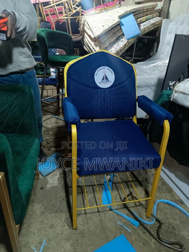 Church Chair, Wi Armrest and Logo Blue 