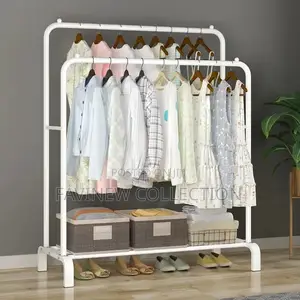 Straight Double Clothes Rack With 2 Bottom Storage Organizer