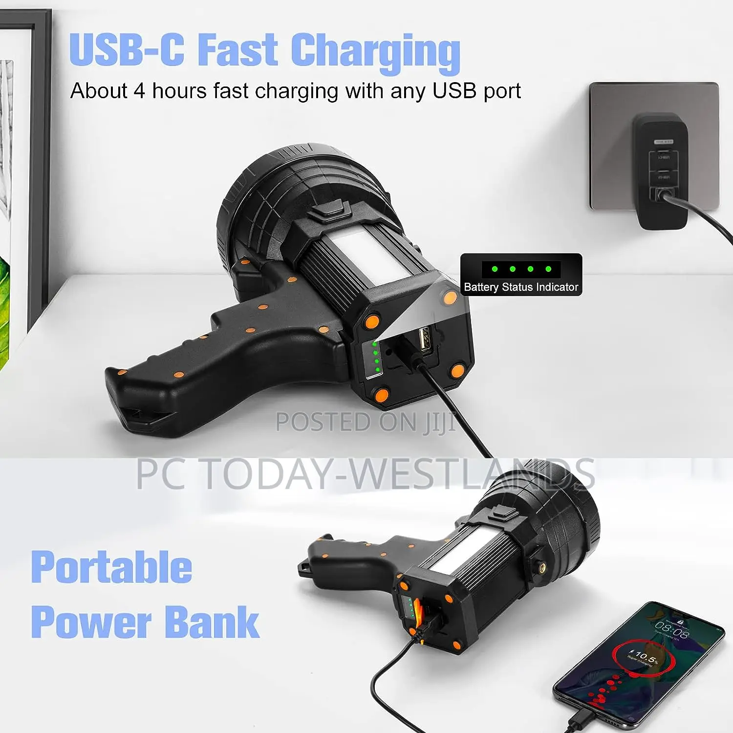 Yierblue Rechargeable Spotlight, Super Bright 10,000 Lm