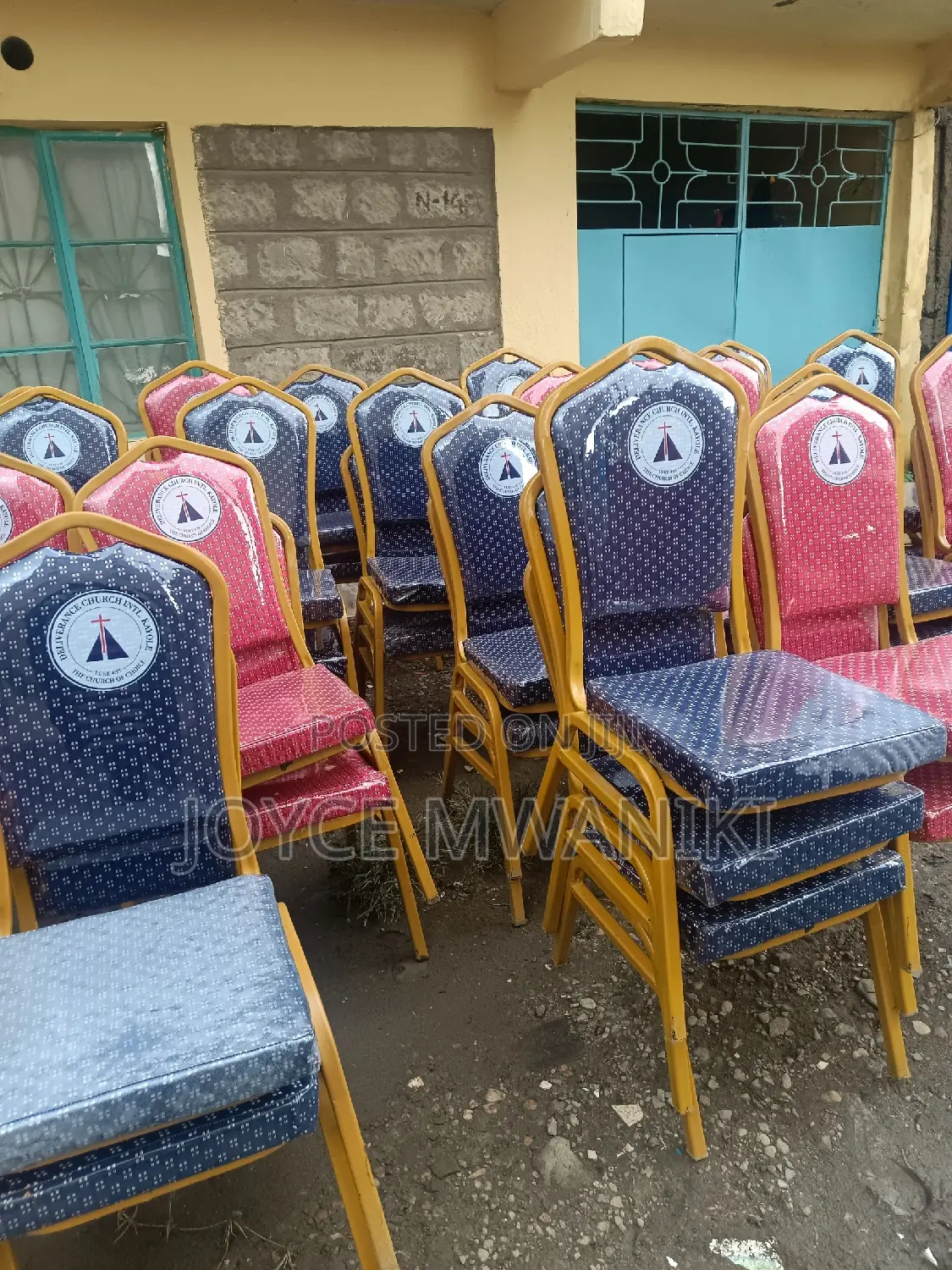 Conference or Church Chairs With Logo, Red and Blue 