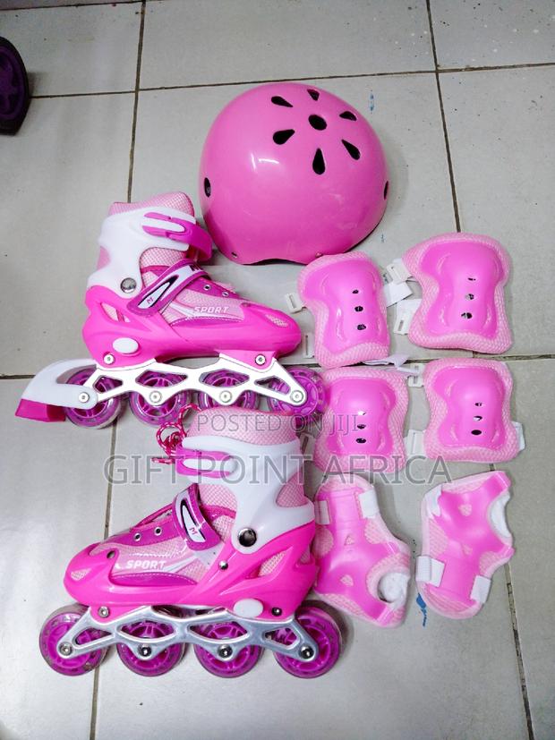 Pink Full Set Roller Skates for Kids With Hard Helmet