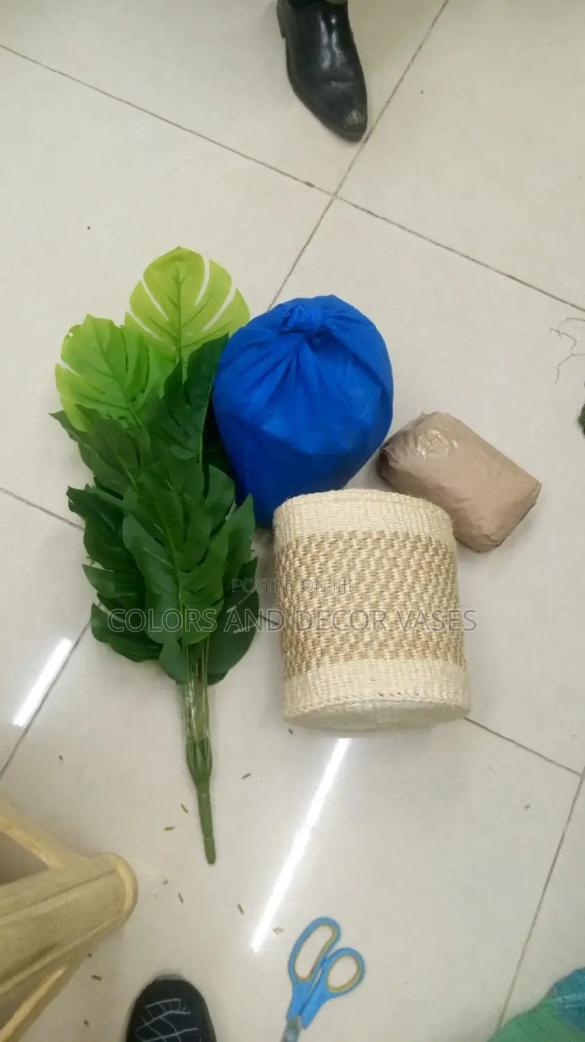Basket, Pebble Stones and Plant