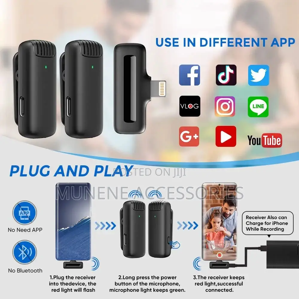 2 Mic LIGHTNING iPhone Wireless Lavalier Mic Charging Case
