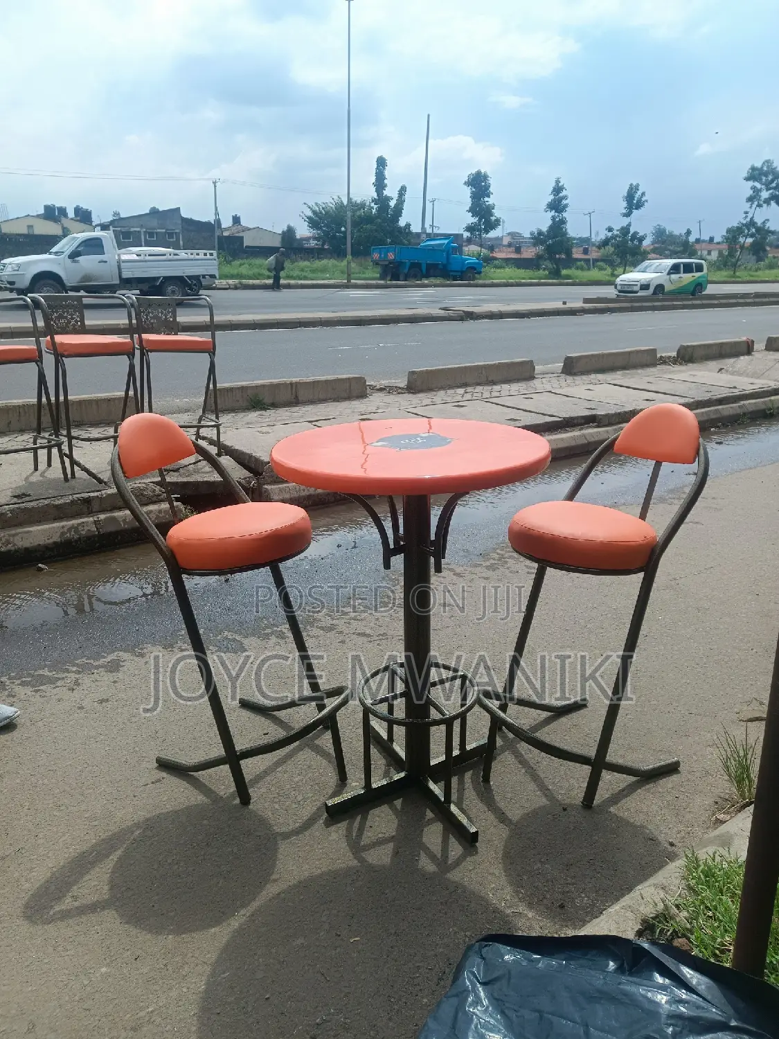 Powder Coated High Chairs and a Table.