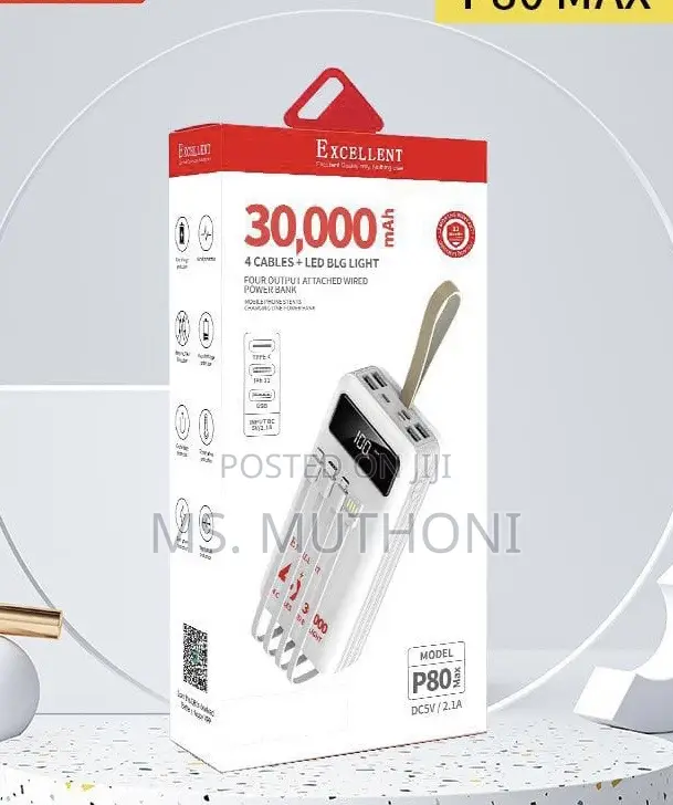 Excellent 30,000 Mah 4 Cable Power Bank