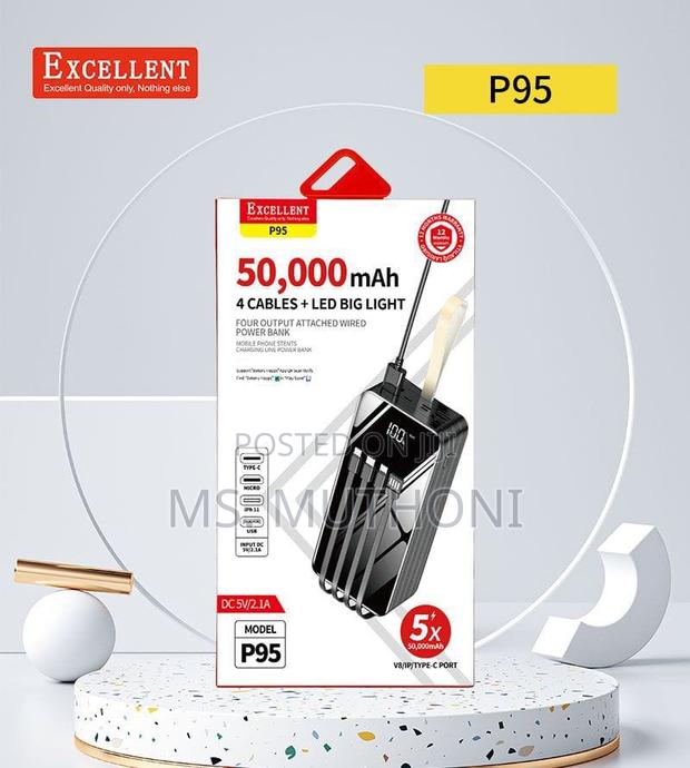 Excellent P95 50000 Mah Power Bank, 4 Cables. LED Big Light