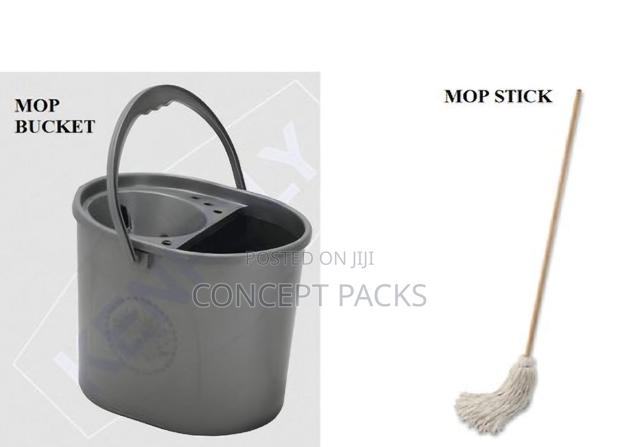 Kenpoly Mop Bucket No.1 + Fitted Mop With Wooden Stick - main view