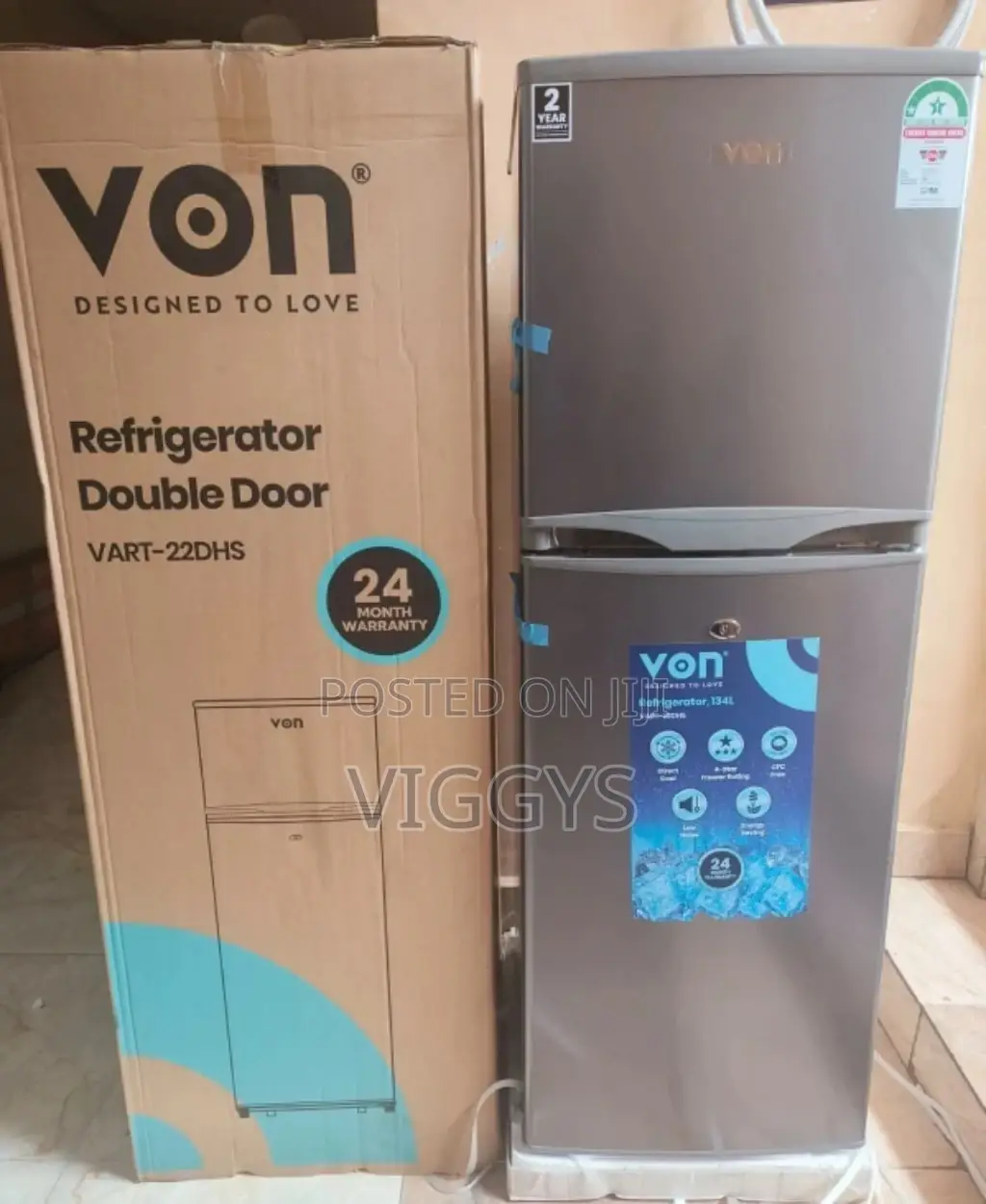 Von 138litre Double Door Fridge