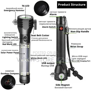 6 Modes Torch With Magnet / Hammer / Power Bank Solar Torch