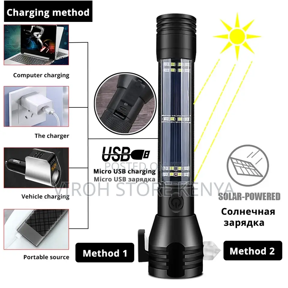 6 Modes Torch With Magnet / Hammer / Power Bank Solar Torch