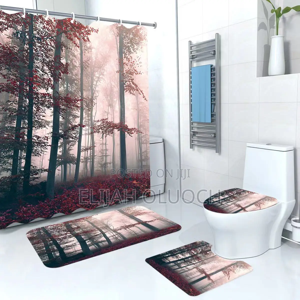4in1 Bathroom Woolen Mats With a Waterproof Shower Curtain
