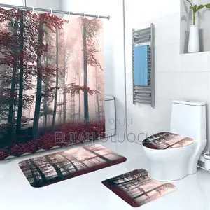 4in1 Bathroom Woolen Mats With a Waterproof Shower Curtain