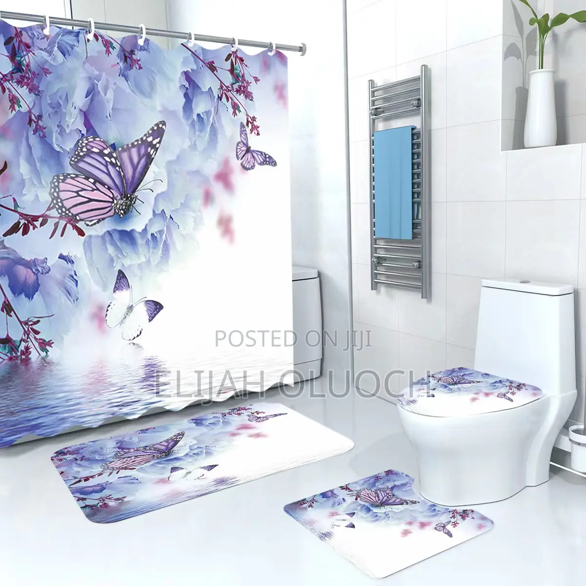 4in1 Bathroom Woolen Mats With a Waterproof Shower Curtain