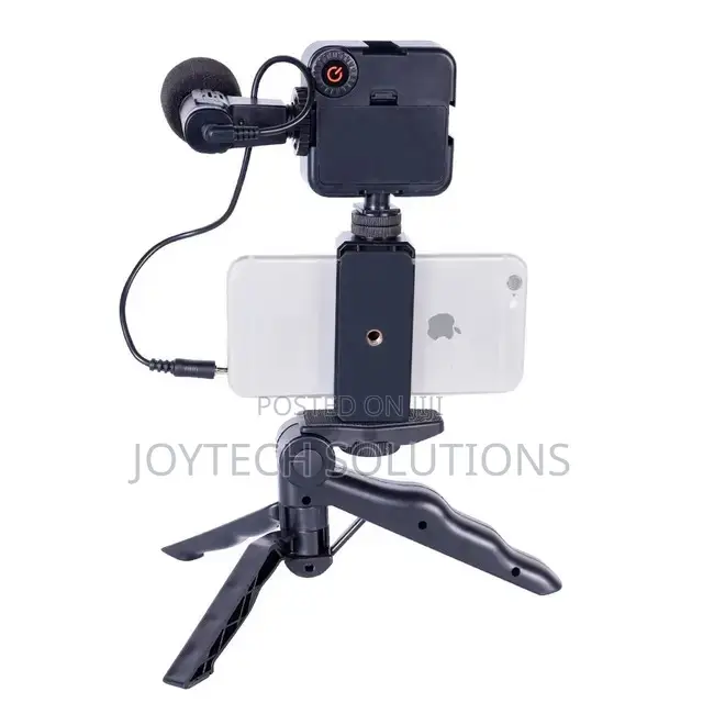 Phone Tripod Table Stand. With Microphone Lighting