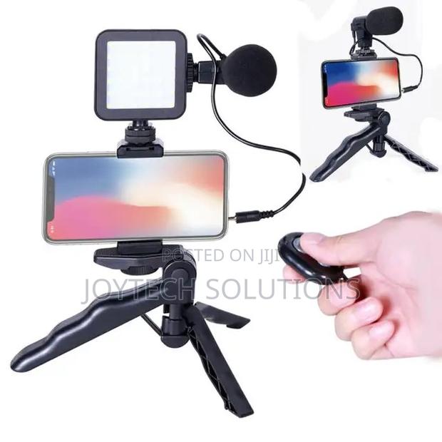 Phone Tripod Table Stand. With Microphone Lighting - main view