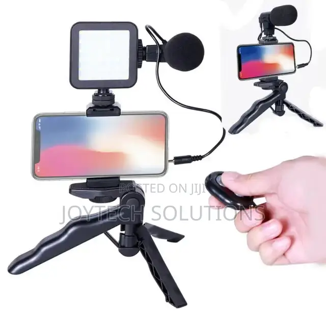 Phone Tripod Table Stand. With Microphone Lighting