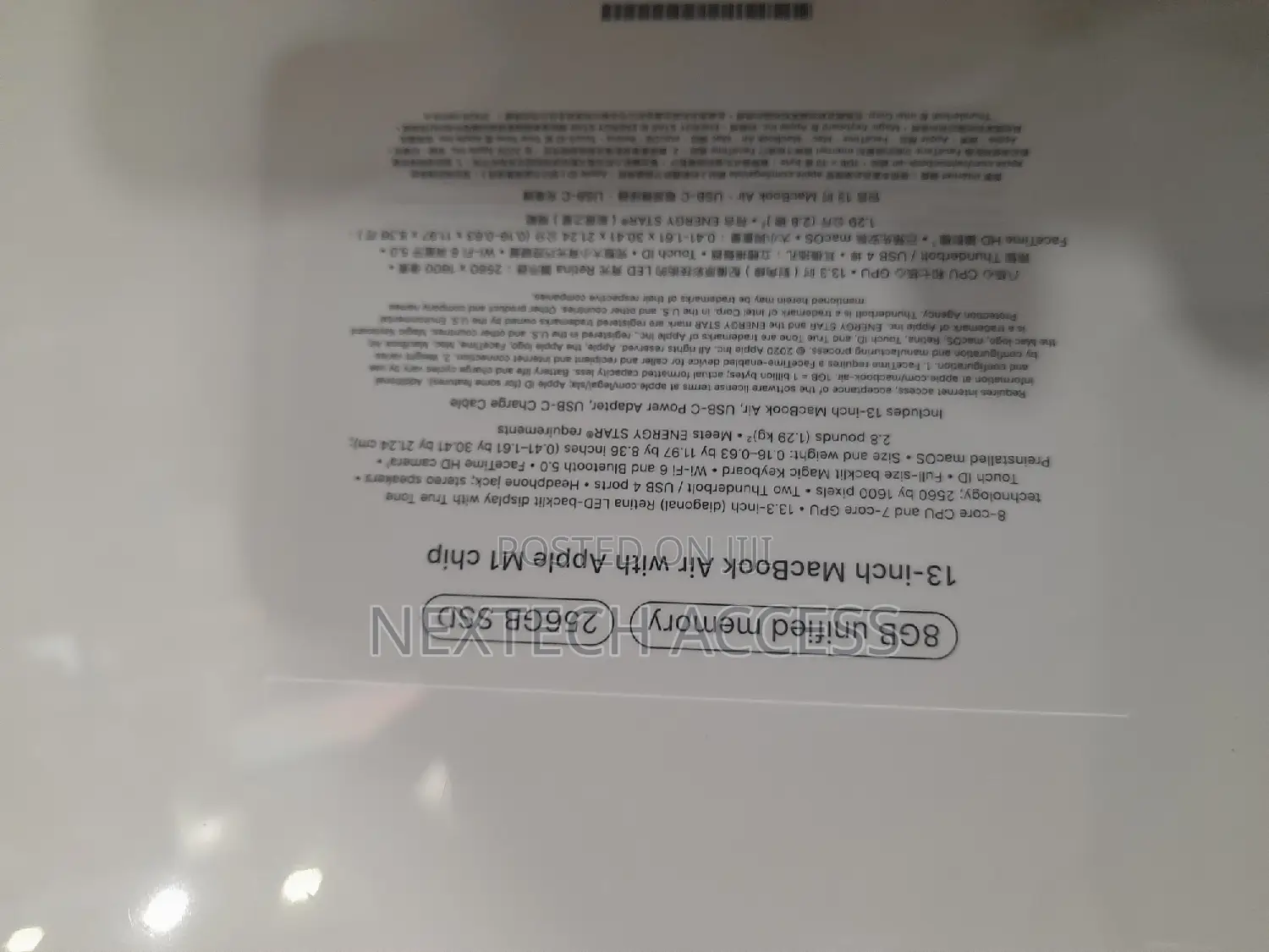 New Laptop Apple MacBook Air 8GB Apple M1 SSD 256GB