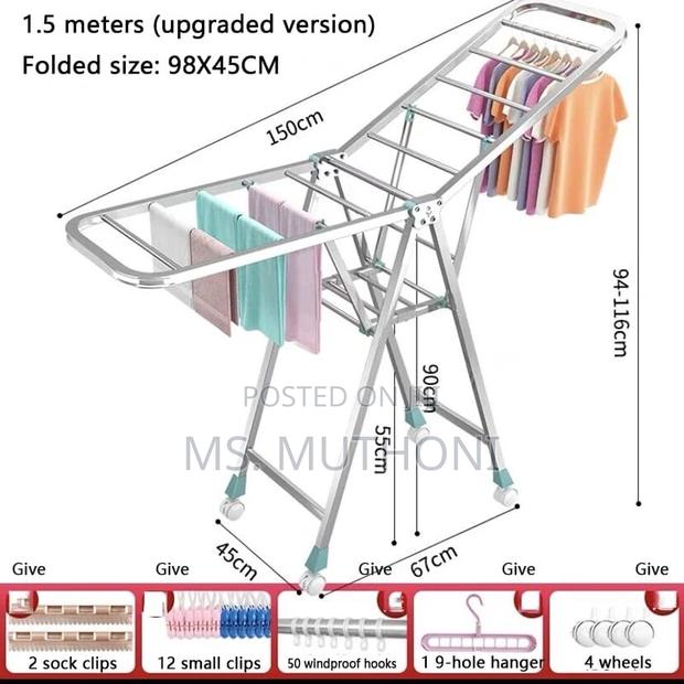 Movable Foldable/Portable LAUNDRY DRYING RACK With Wheels * - thumbnail 2