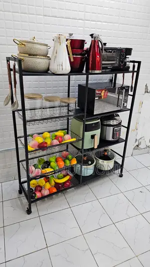 Strong Metallic Kitchen Rack With Movable Lockable Wheels