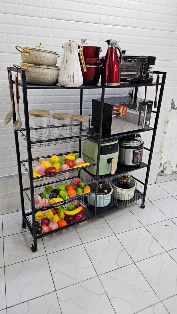 Strong Metallic Kitchen Rack With Movable Lockable Wheels - thumbnail 2