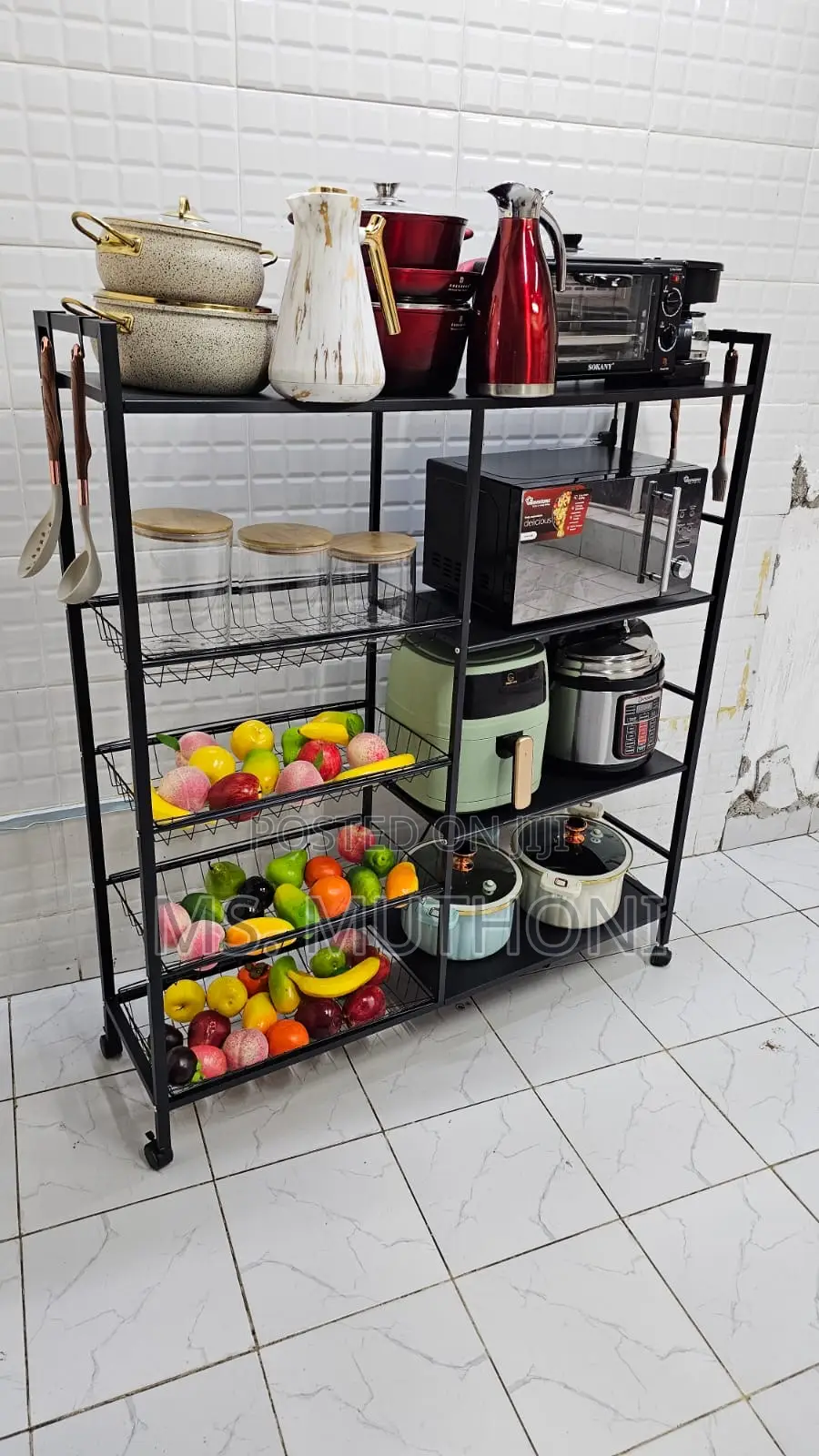 Strong Metallic Kitchen Rack With Movable Lockable Wheels