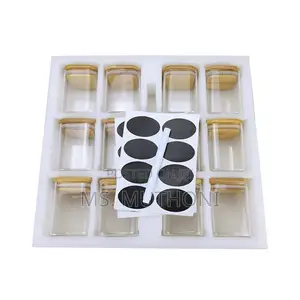 12pcs 200 Ml Square Glass Spice Jar Set