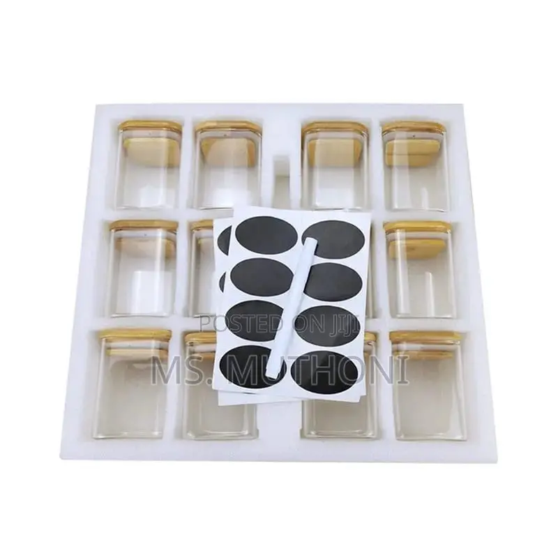 12pcs 200 Ml Square Glass Spice Jar Set