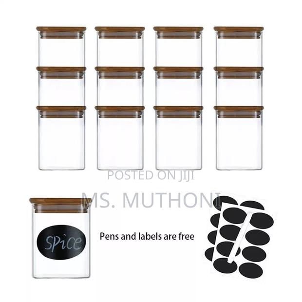 12pcs 200 Ml Square Glass Spice Jar Set - thumbnail 4