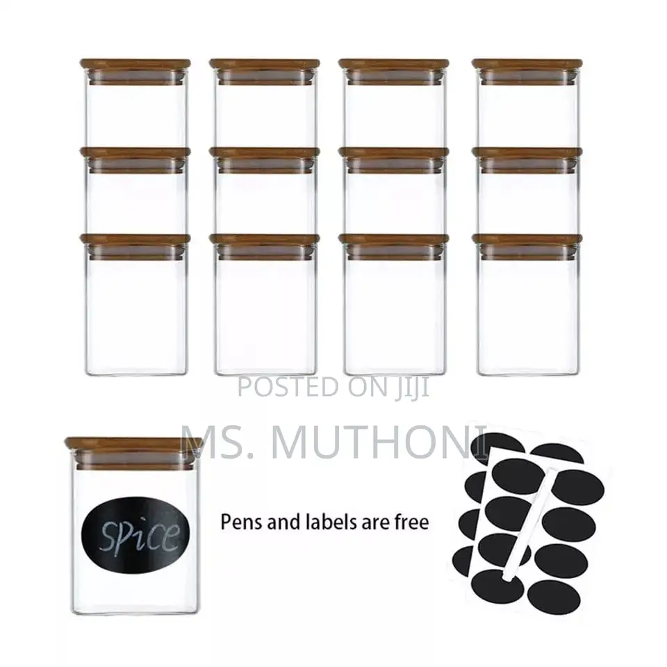 12pcs 200 Ml Square Glass Spice Jar Set