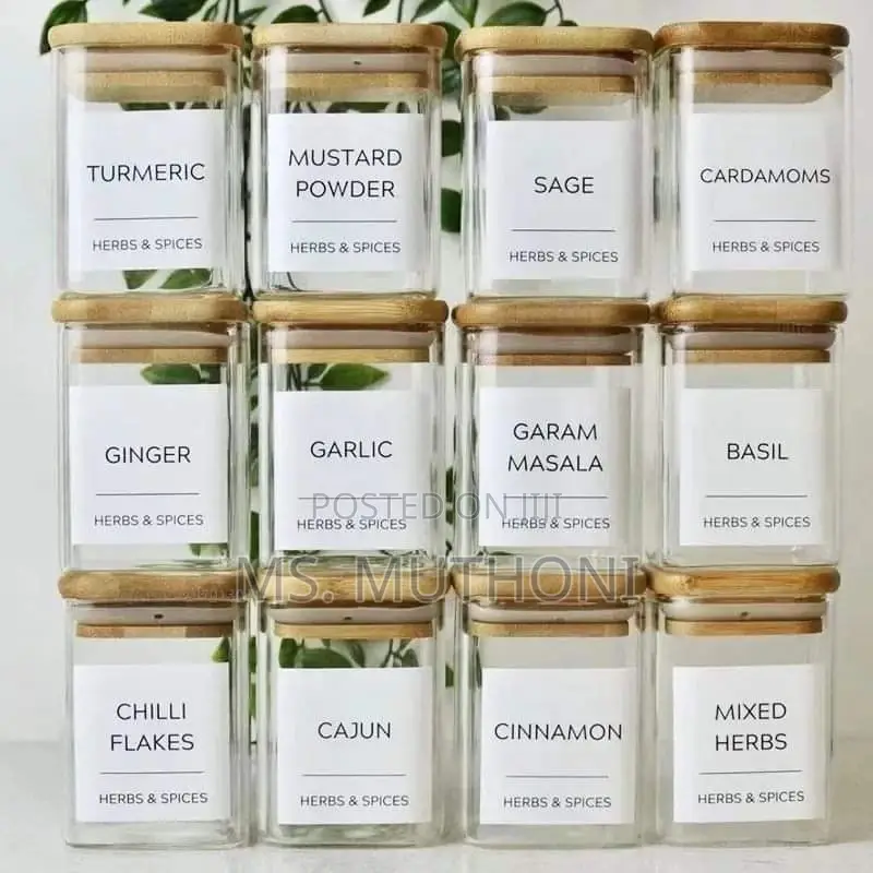 12pcs 200 Ml Square Glass Spice Jar Set