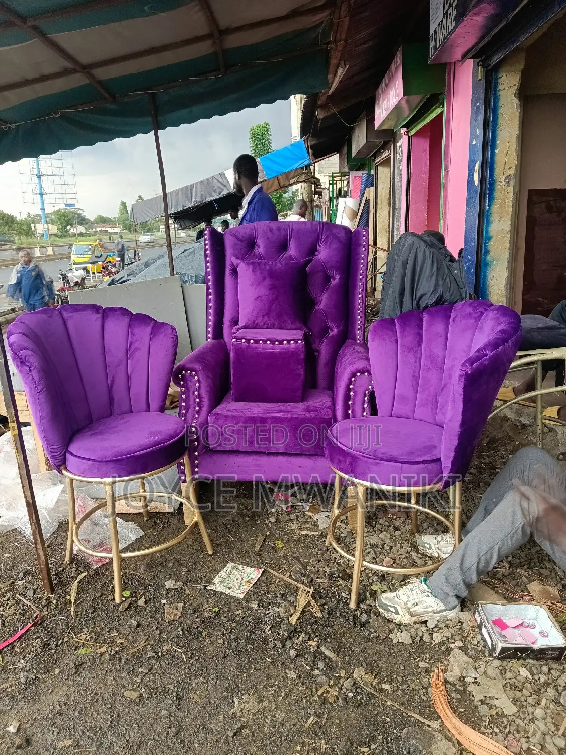 Pedicure Seat, Puff and 2 Manicure Seats Purple 