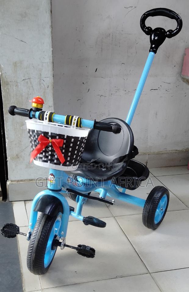 Blue Push Handle Kids Tricycle - main view