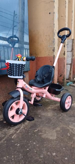 Pink Push Handle Kids Three Wheels Tricycle - thumbnail 2