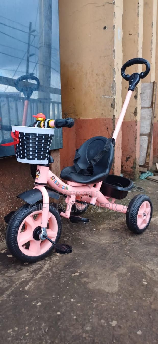 Pink Push Handle Kids Three Wheels Tricycle - main view