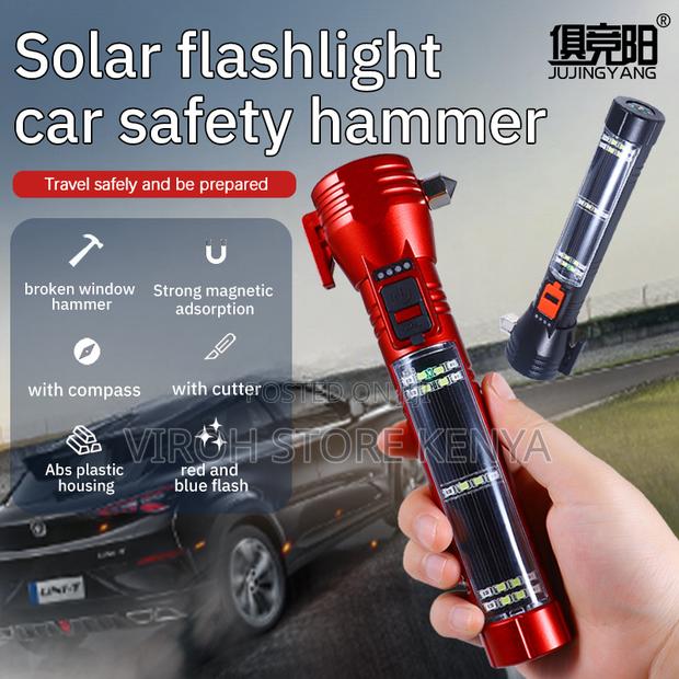 Car Safety Torch With Solar / Hammer/Cutter / Magnet 6 Modes