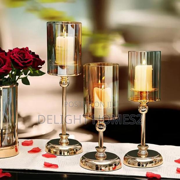 3pc Set Candle Candlestick Luxury Glass Ornaments - main view