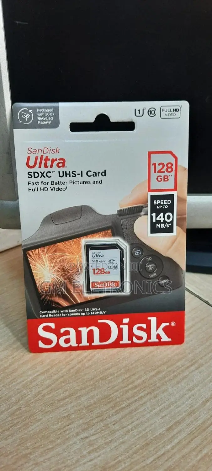 128gb Sandisk Memory Card for Camera( 140mb/S Reading Speed)