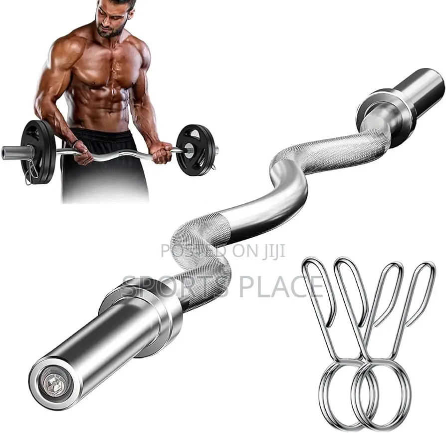 Olympic EZ Curl Barbell - With Bar Spinlocks